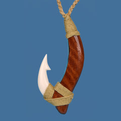FBC086 Bone and Wood Bound Replica Original Fishing Hook Pendant 