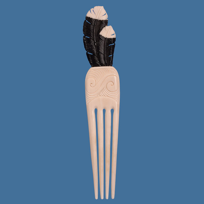 Bone Extra Large Black Huia Feather Heru - BHX003I