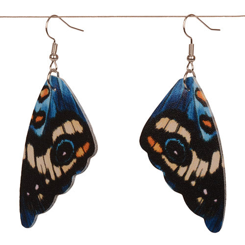 Butterfly wing earrings on a white background