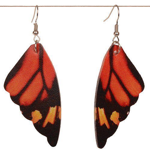 Butterfly wing-shaped earrings on a white background