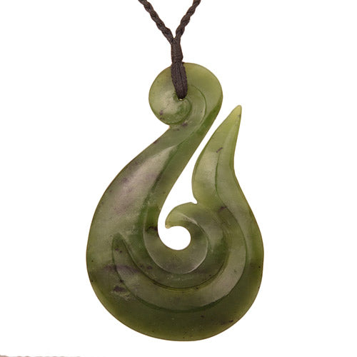 Greenstone Hook with Koru Swirl Pendant Necklace - GC081