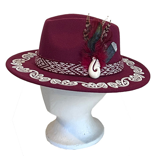 Pōtae Maroon Fedora Felt Hat - CHF001