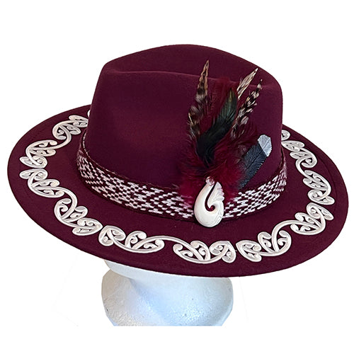 Pōtae Maroon Fedora Felt Hat - CHF001