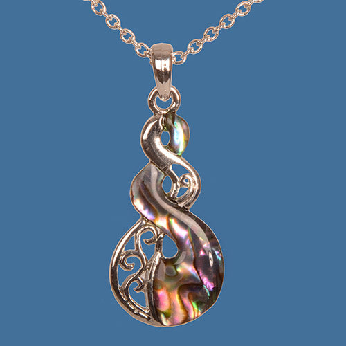 Necklace with a multicolored pendant on a blue background