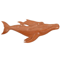 Wooden whale and bayb on a white background