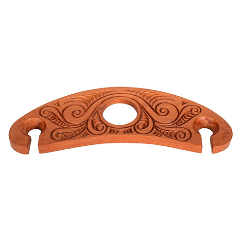 Wooden glass holder with intricate carvings on a white background