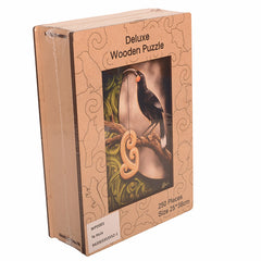 Box of a deluxe wooden puzzle with a bird design on the cover