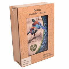 Deluxe wooden puzzle packaging with birds on a branch design