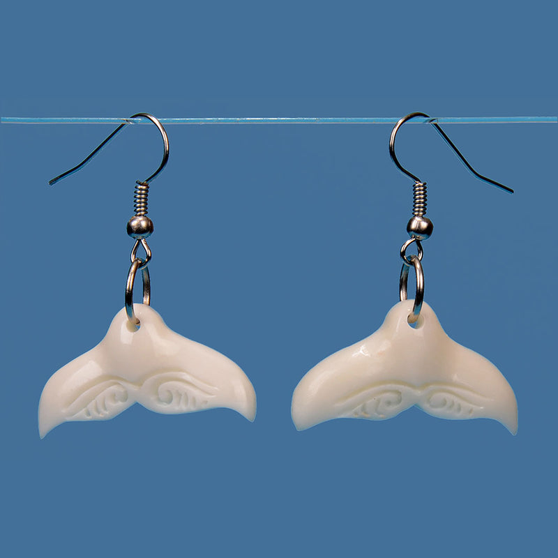 BE001 Bone Whale Tail Earrings