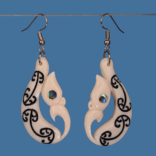 Bone earring with Manaia design. BE019