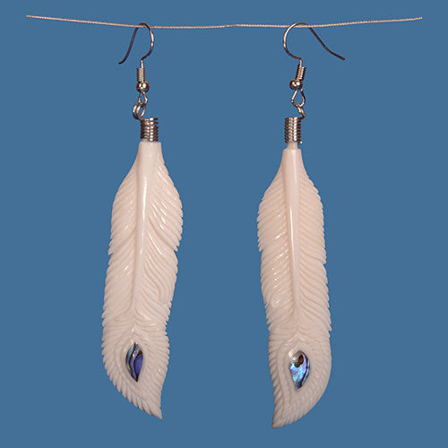 Bone feather earrings. BE022