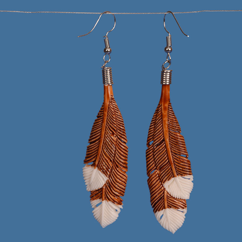 Brown Huia Feather earrings. BE024