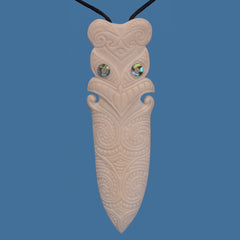 Carved Bone Tiki Taiaha Head Pendant