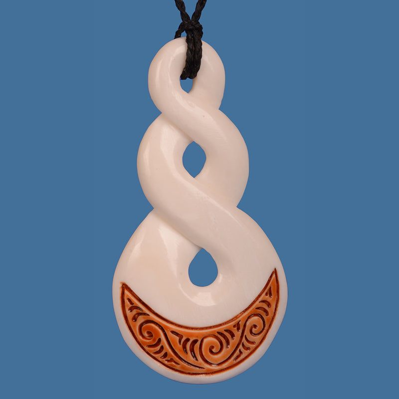 Bone Double Twist with Stain and Etching Pendant with Black Adjustable Cord