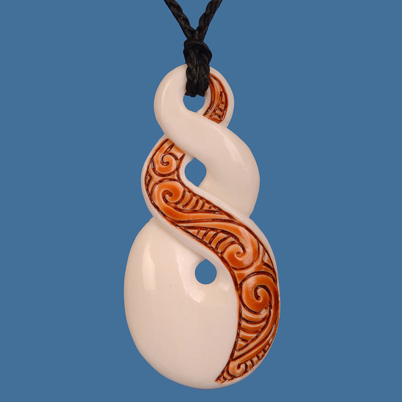 Bone Carving Double Twist with Stain Pendant