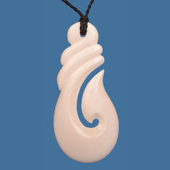 Bone Carving Hook Pendant on a Black Adjustable Cord 