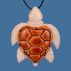 BPS008 Bone Turtle Pendant with a stained shell 