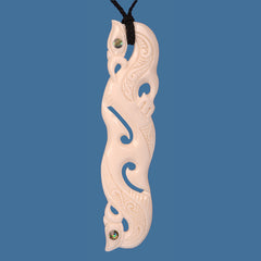 Beautiful Extra Large Bone Manaia Pendant on an adjustable braided cord.
