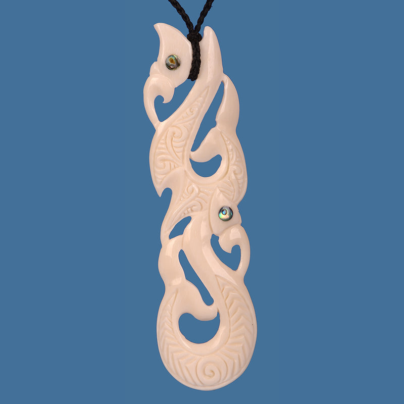 Beautiful Extra Large Bone Manaia Pendant on an adjustable braided cord.