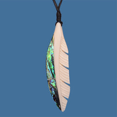 Bone Feather Paua Pendant