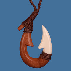 Wood and bone fish hook pendant